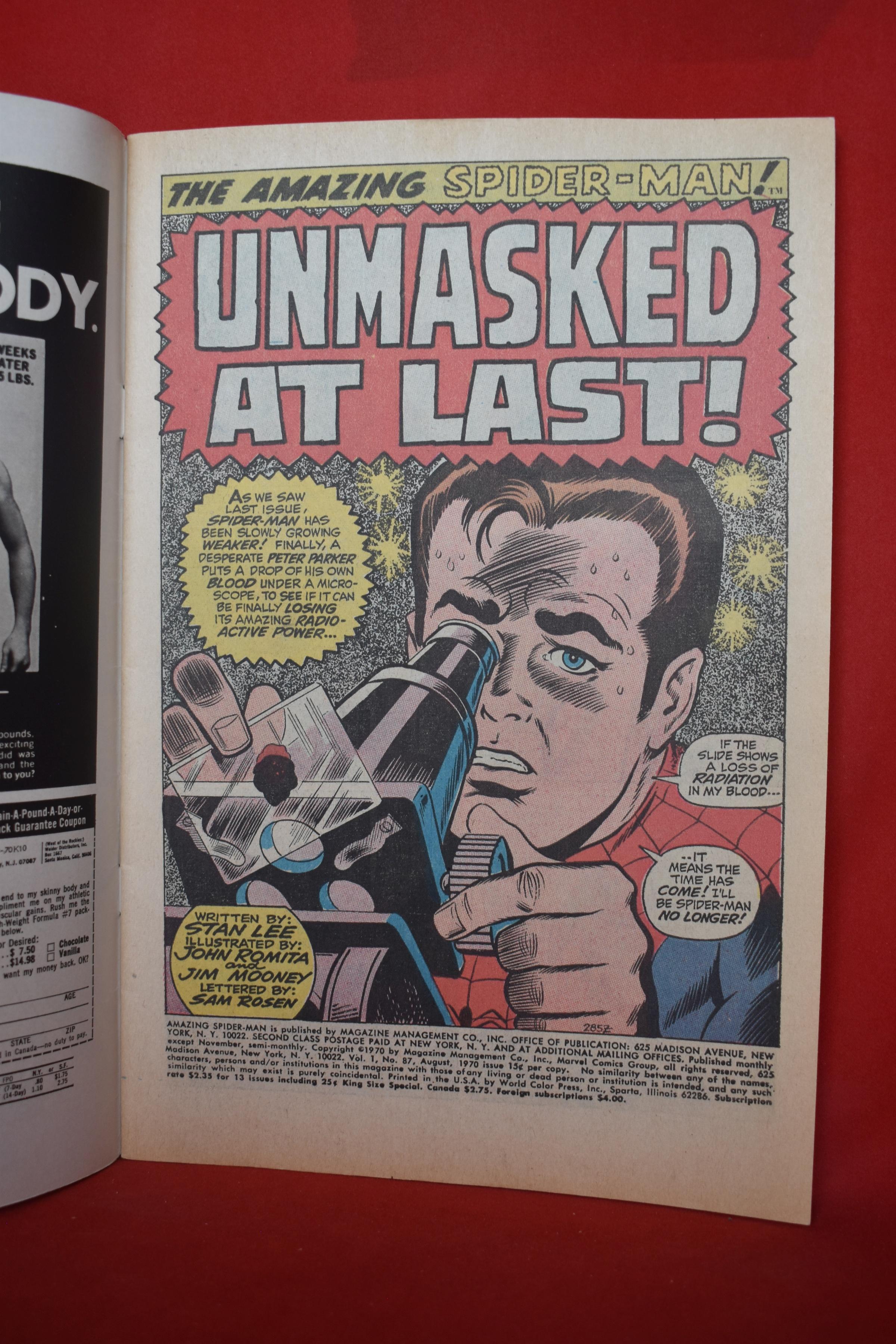 AMAZING SPIDERMAN #87 | UNMASKED AT LAST! | ICONIC JOHN ROMITA SR - 1970