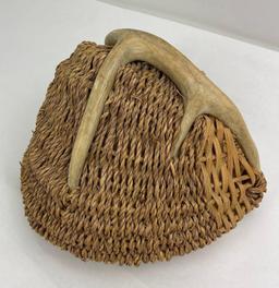 Large Indian Whitetail Deer Antler Basket