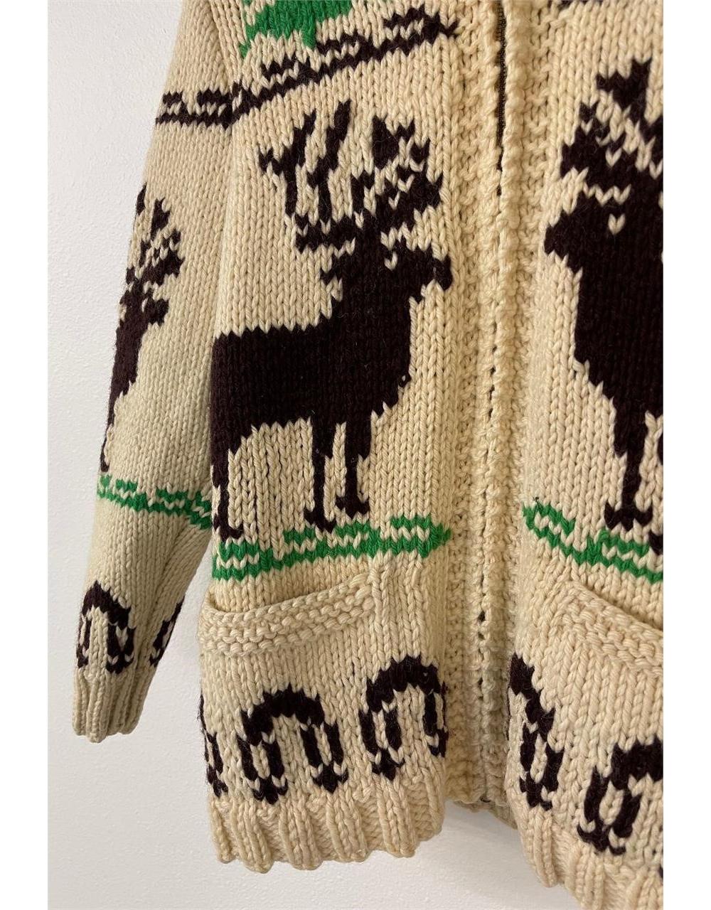 Cowichan Indian Wool Sweater Jacket Elk Forest