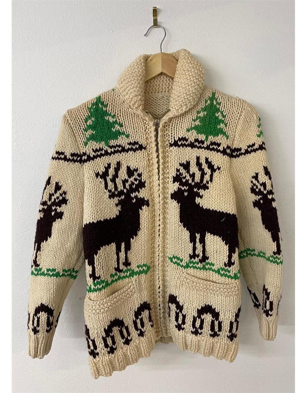 Cowichan Indian Wool Sweater Jacket Elk Forest