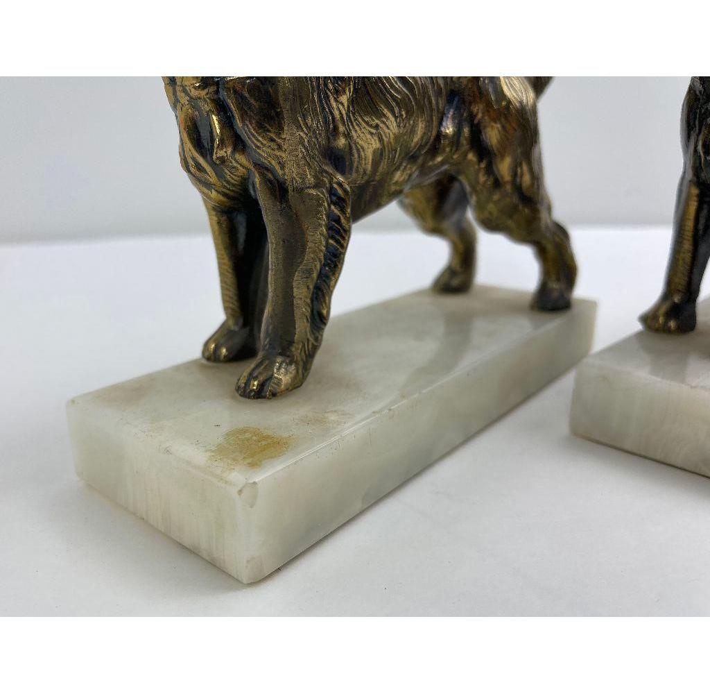 Antique Springer Spaniel Bookends On Marble