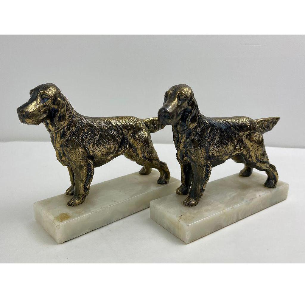 Antique Springer Spaniel Bookends On Marble