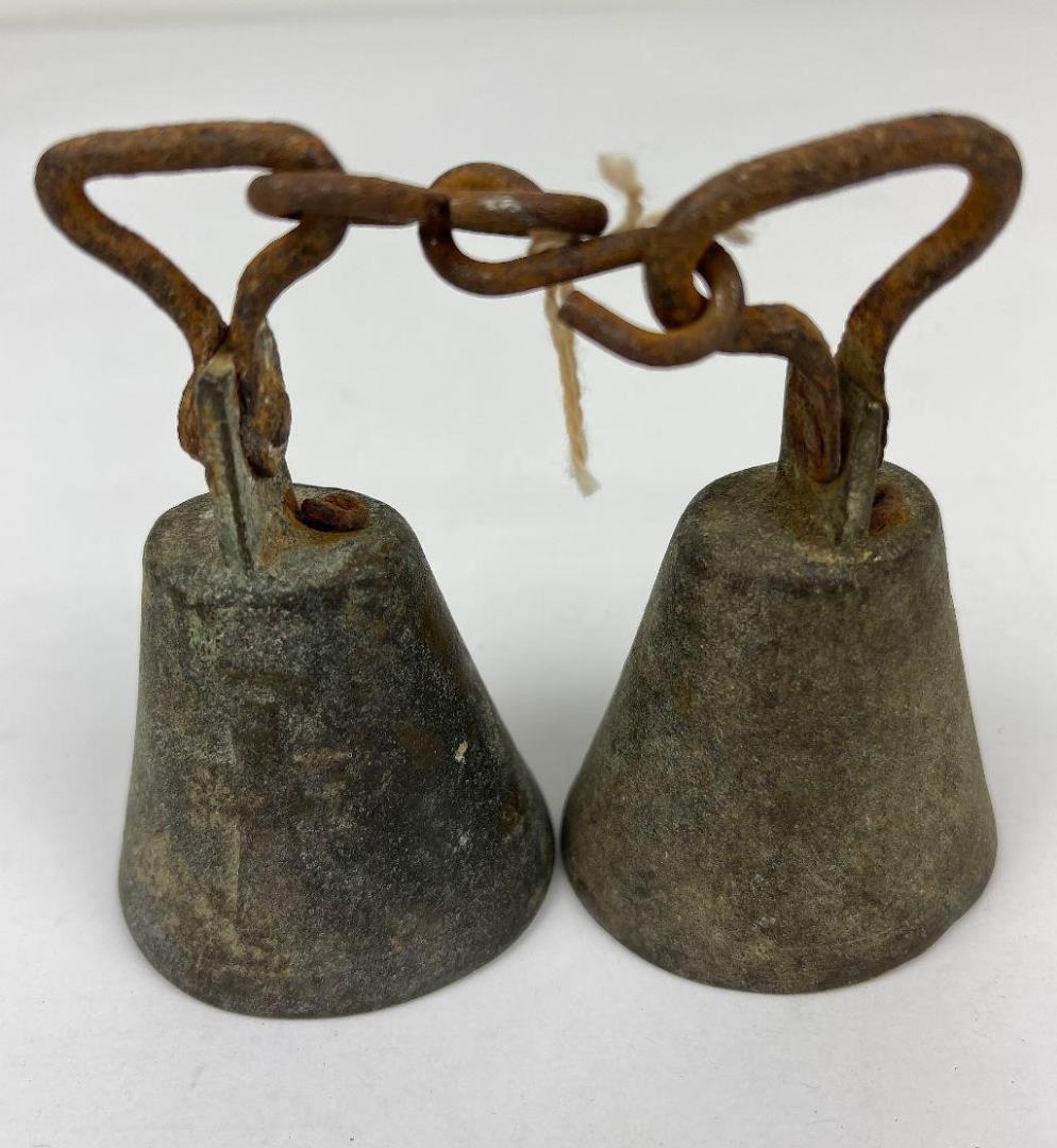 Antique Bronze Bells W/ Religious Christian Cross