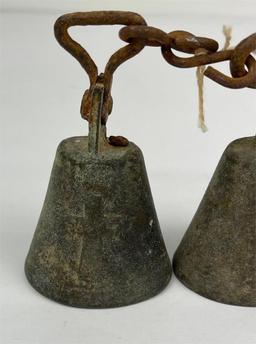 Antique Bronze Bells W/ Religious Christian Cross