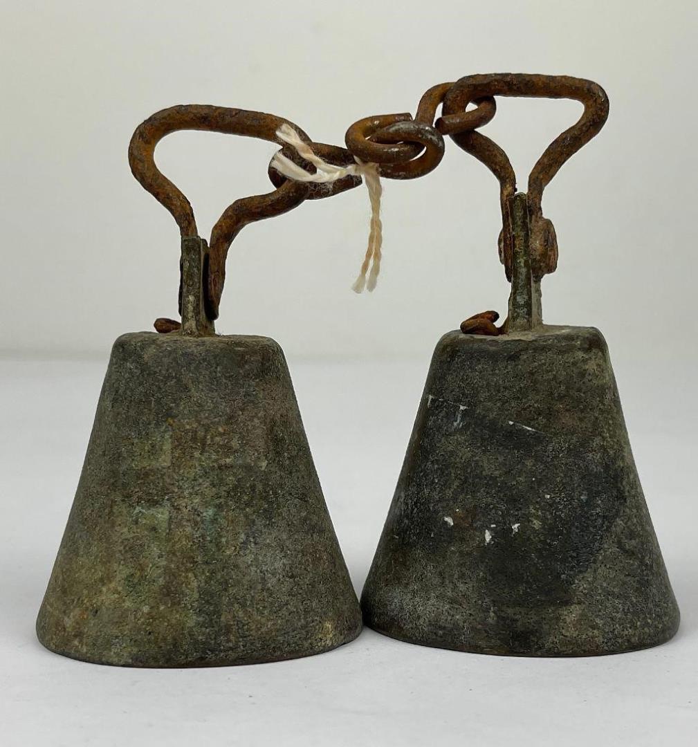 Antique Bronze Bells W/ Religious Christian Cross