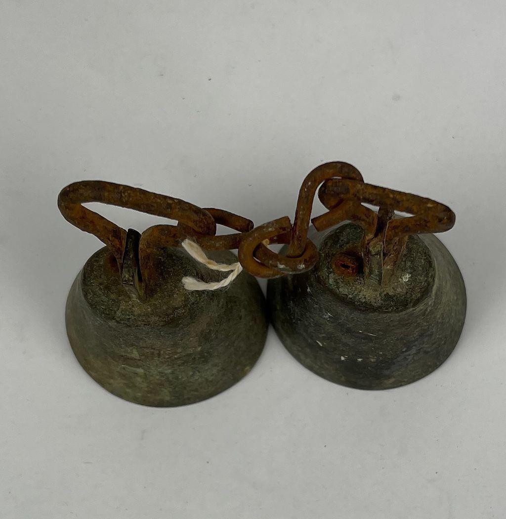 Antique Bronze Bells W/ Religious Christian Cross