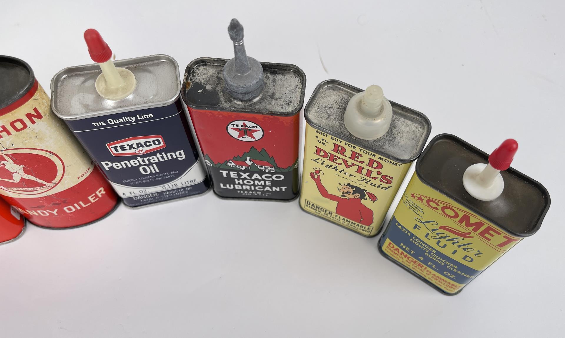 Lot Of Handy Oiler Tin Cans Marathon Texaco Exxon