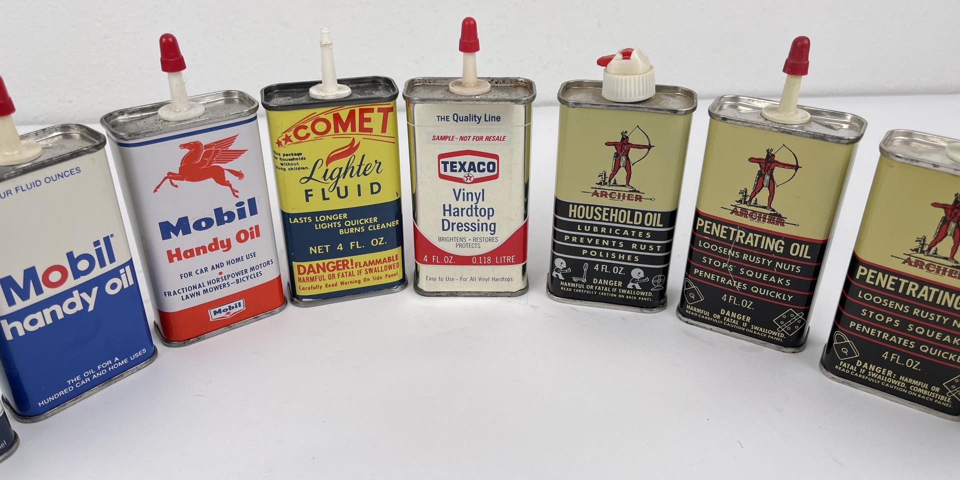 Lot Of Handy Oiler Tin Cans Mobil Archer Texaco