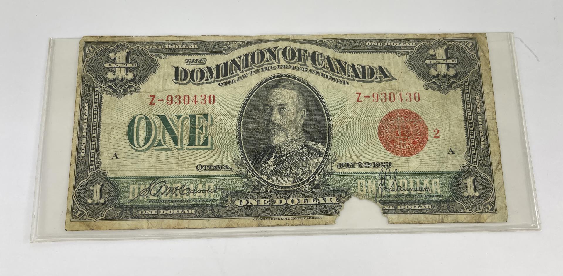 1923 Dominion Bank of Canada $1 Note