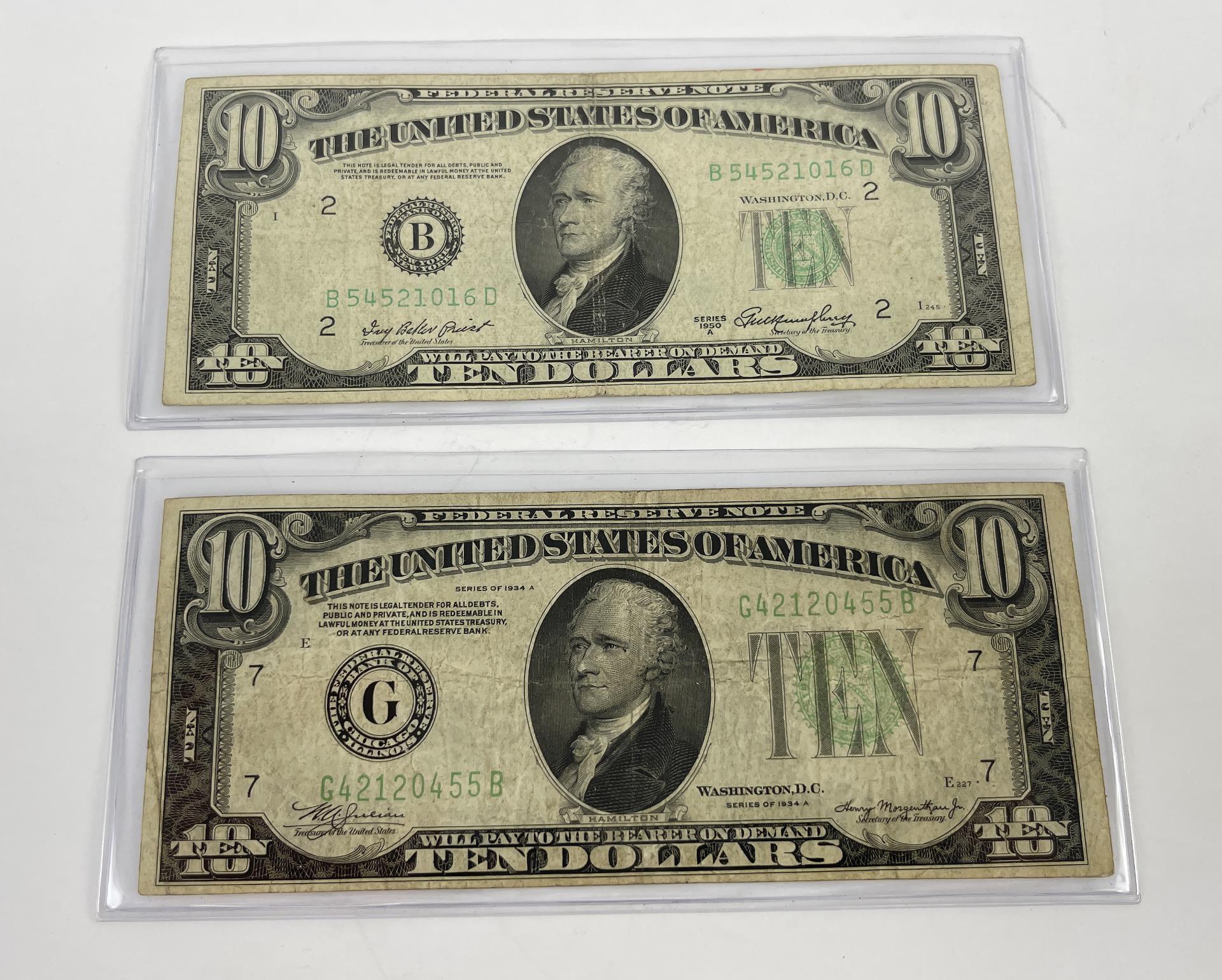 $10 Notes 1950a New York 1934a Illinois