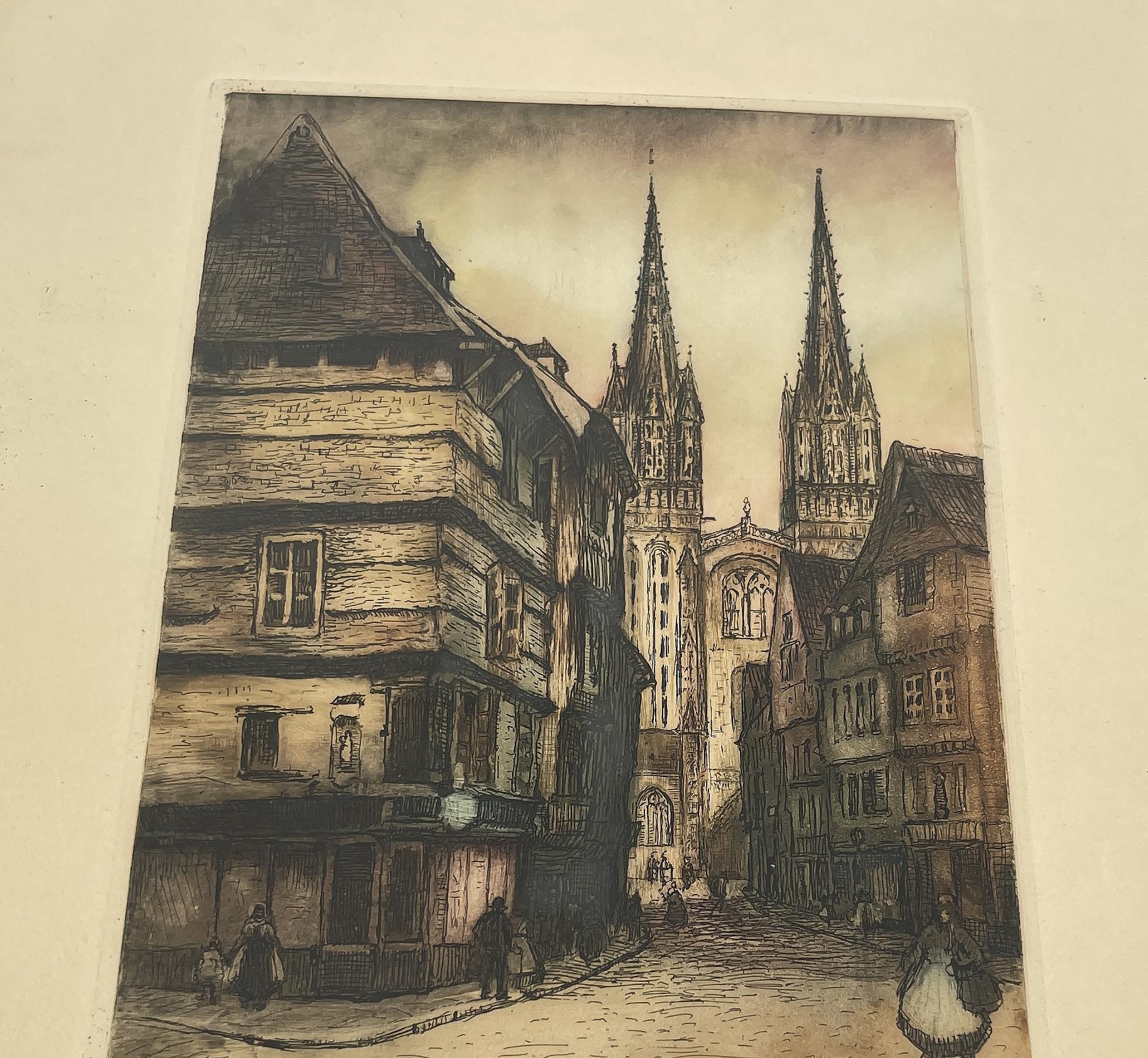 European Cathedral Tinted Engraving