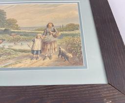 Antique European Watercolor Pastoral Painting