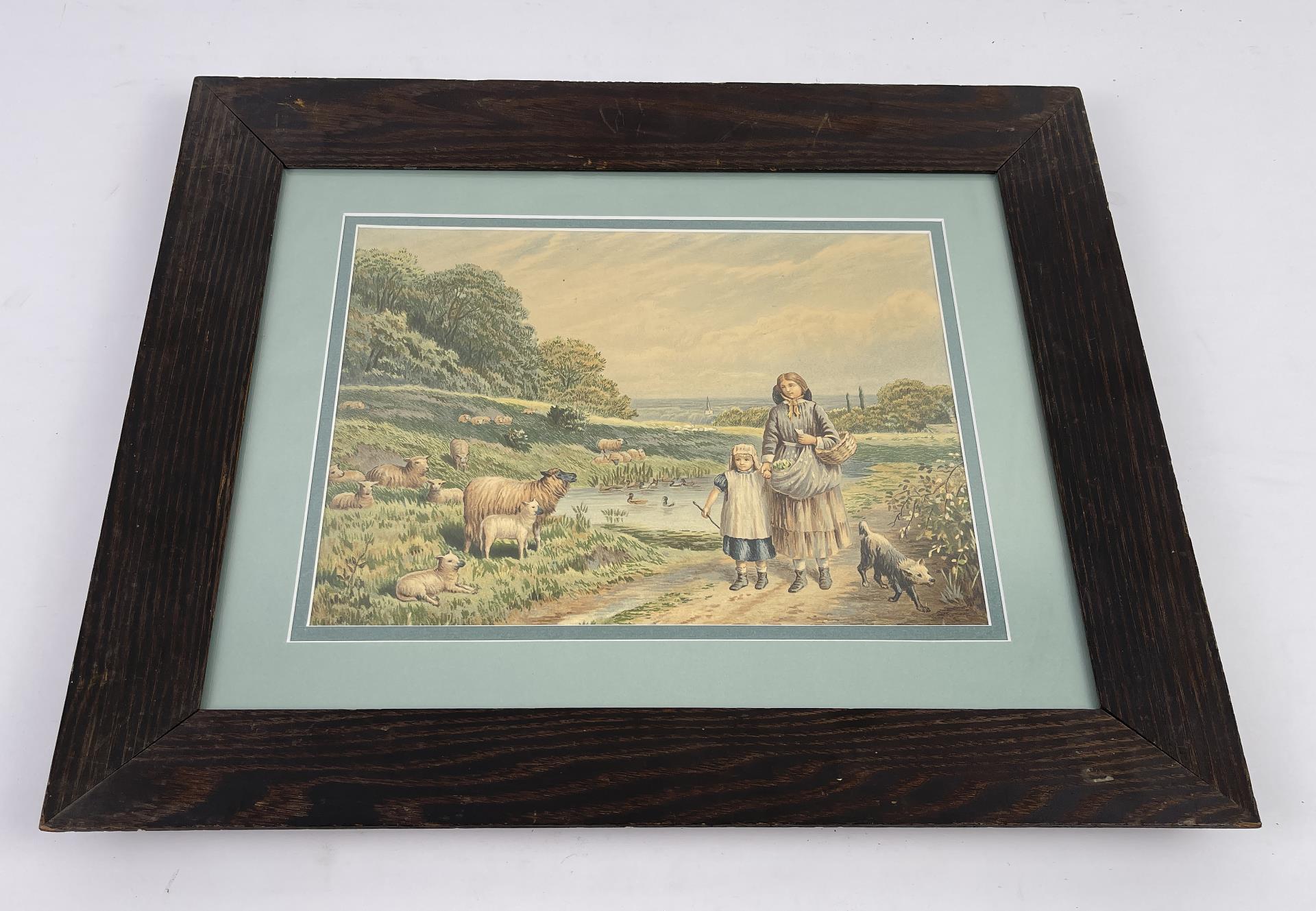 Antique European Watercolor Pastoral Painting