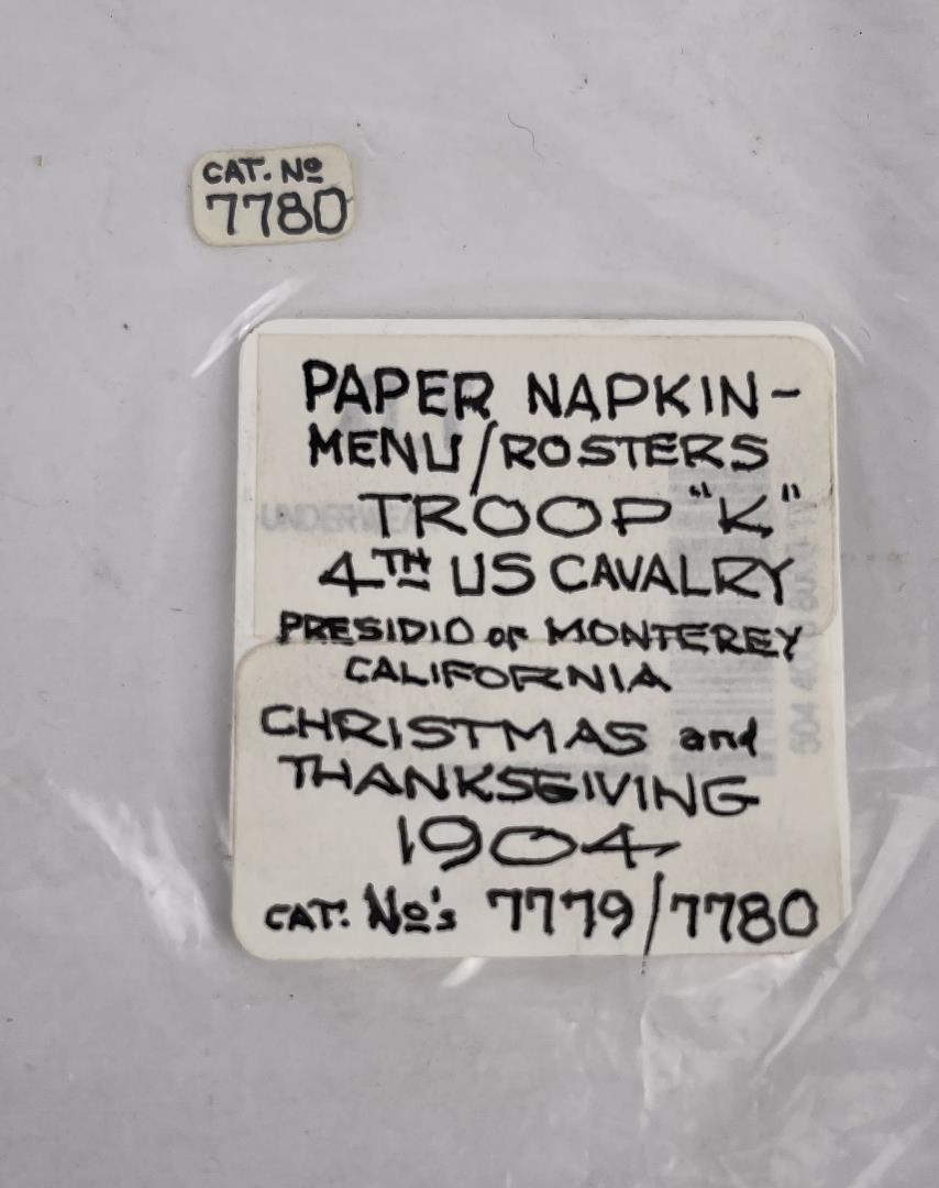 WW1 4th Cavalry Christmas Menu