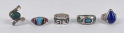 Group of Sterling Silver Navajo Taxco Rings
