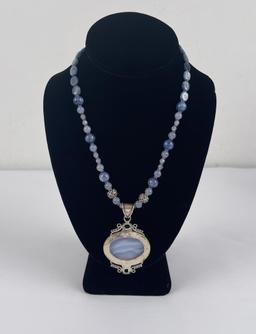 Sterling Silver Blue Banded Agate Necklace