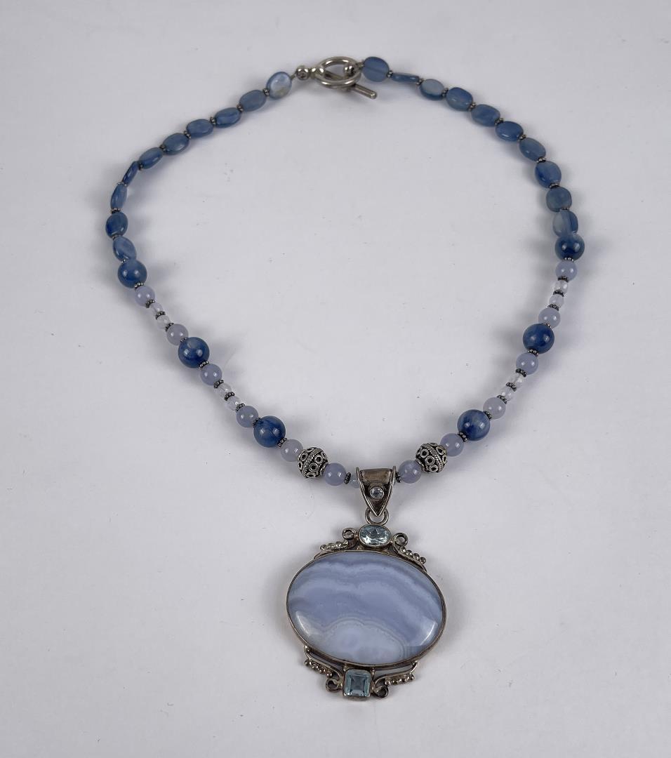 Sterling Silver Blue Banded Agate Necklace