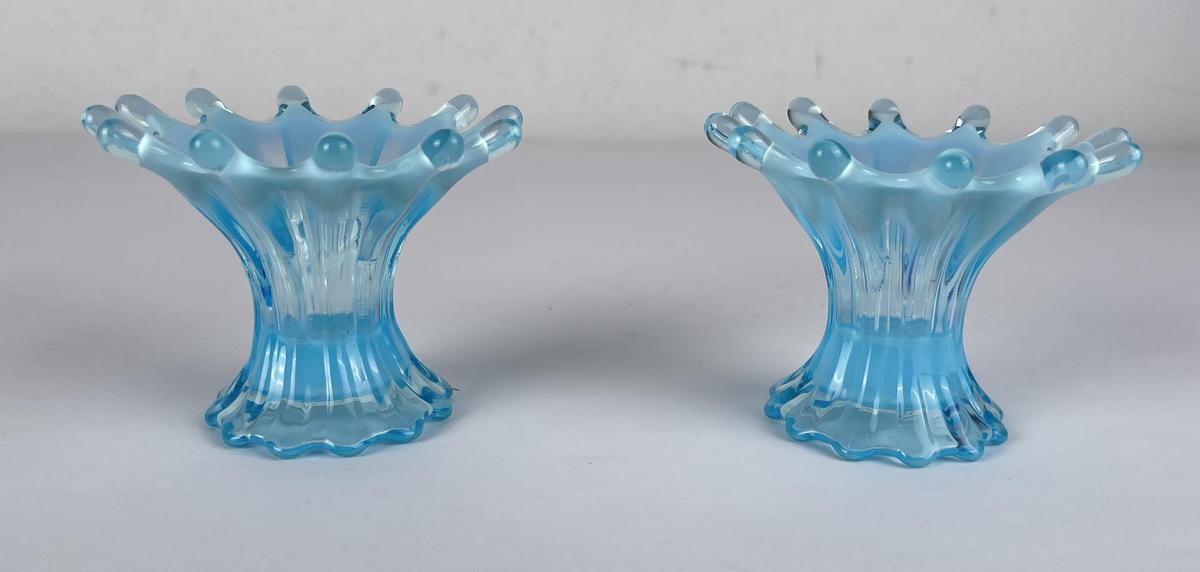 Pair of Blue Fostoria Heirloom Glass Candlesticks