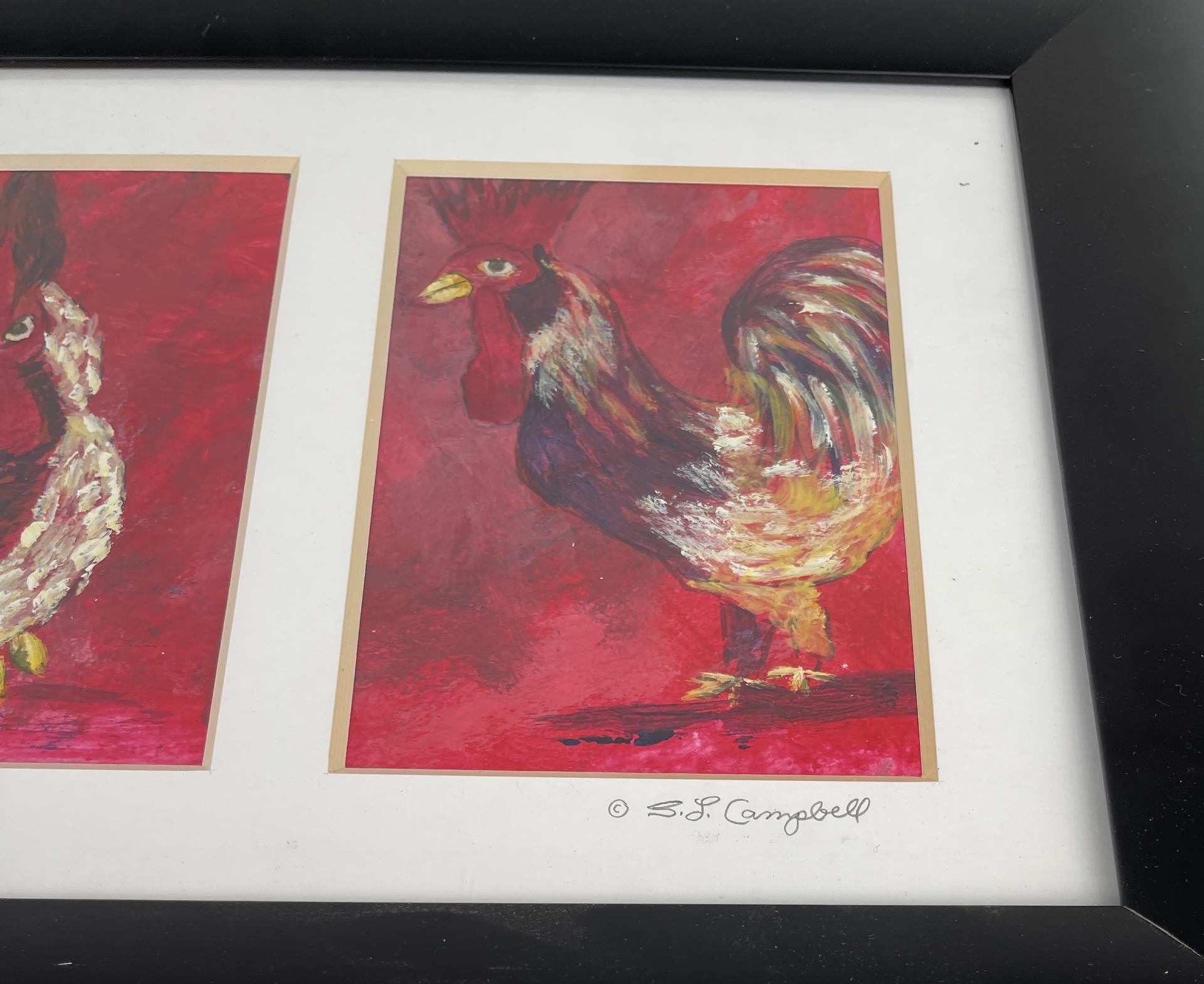 Folk Art Chicken Rooster Painting Tryptic