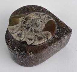 Moroccan Ammonite Fossil Stone Heart Shaped Box