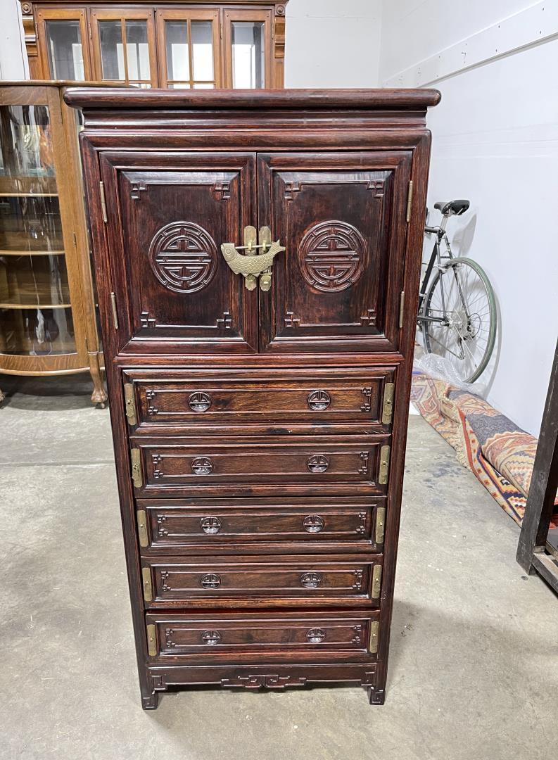 Chinese Wood Jewelry Cabinet Chest