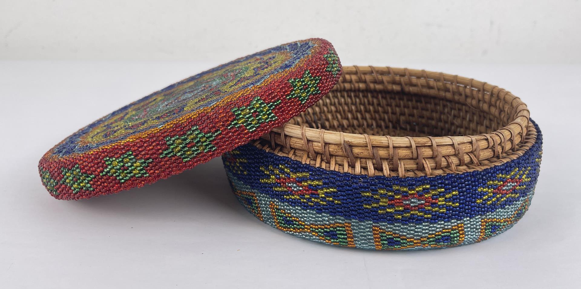 Indonesian Beaded Bamboo Lidded Basket