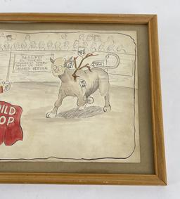 Antique Pro Labor Union Political Cartoon Painting