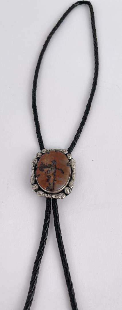 Navajo Sterling Silver Moss Agate Bolo Tie