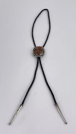 Navajo Sterling Silver Moss Agate Bolo Tie