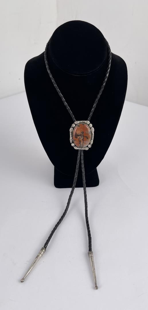 Navajo Sterling Silver Moss Agate Bolo Tie