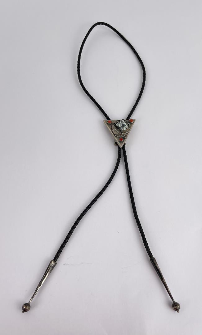 Navajo Turquoise and Coral Bolo Tie