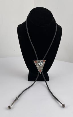 Navajo Turquoise and Coral Bolo Tie