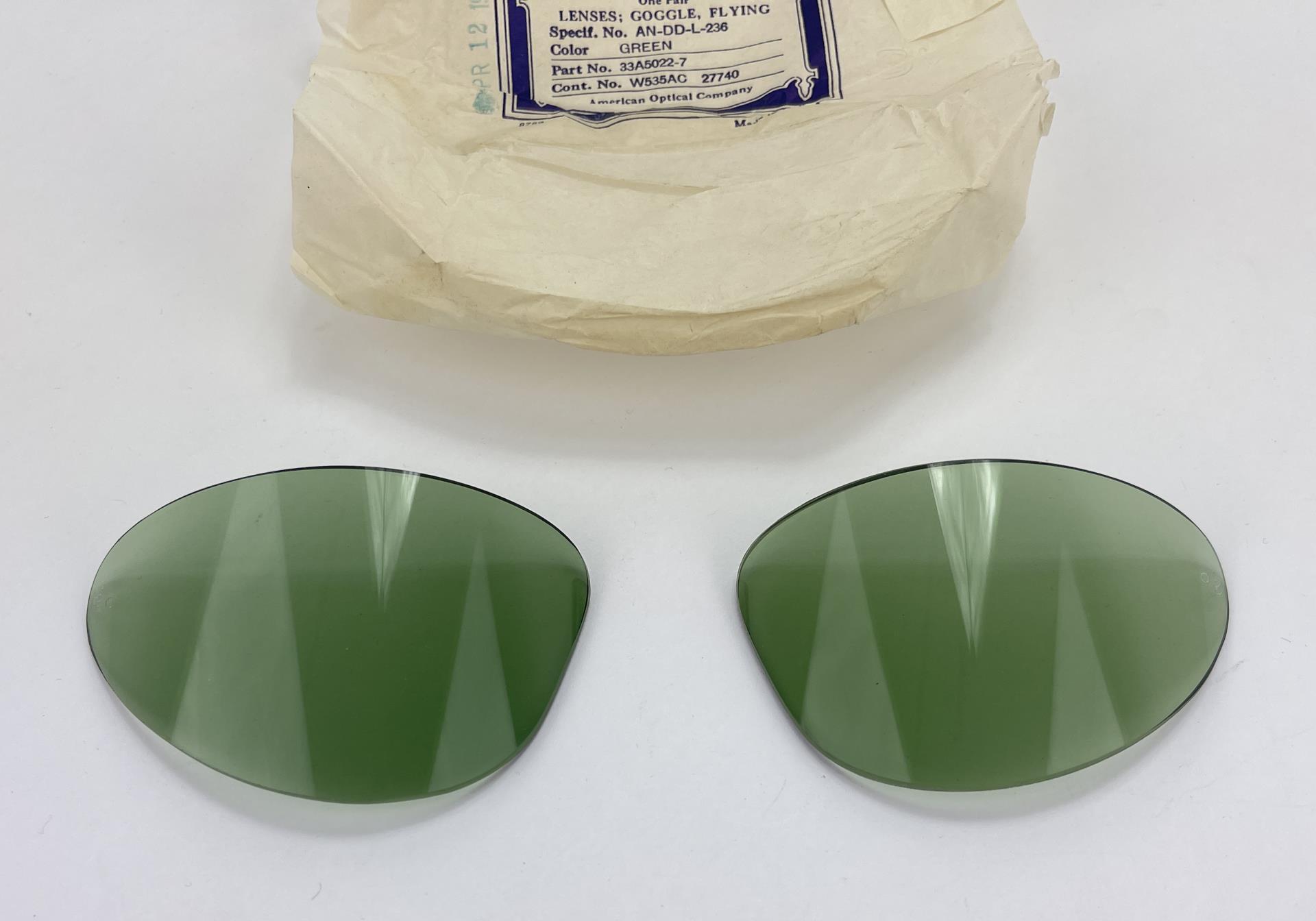 WW2 Set of AN6530 Green Glass Goggle Lenses