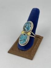 Navajo Sterling Silver Turquoise Gold Nugget Ring
