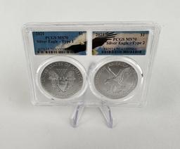 2021 Silver Eagle Type 1 & Type 2 Silver Dollars