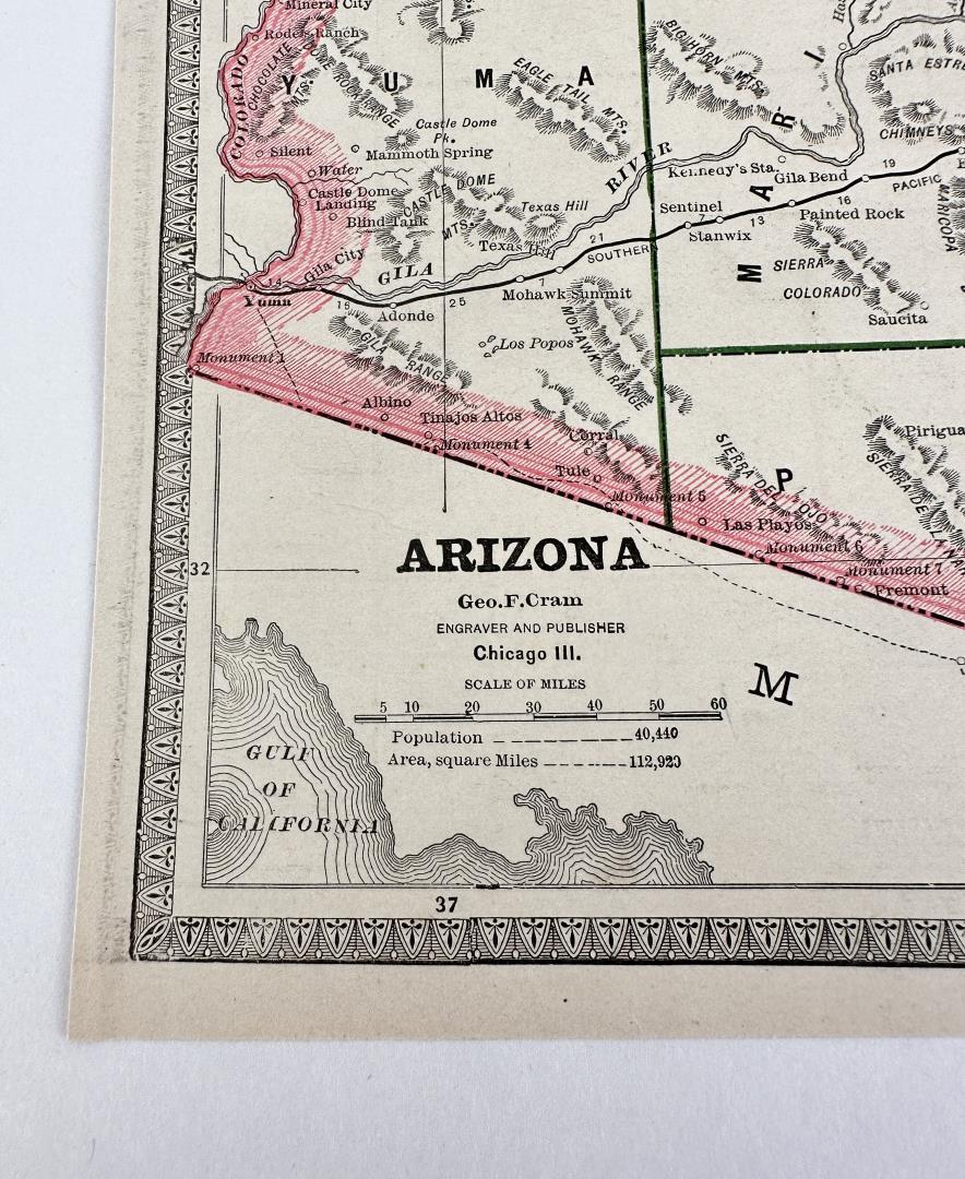 1883 George F Cram Arizona & Utah Map