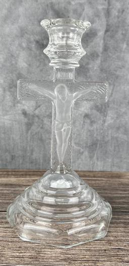 Frosted Glass Crucifix Candleholder
