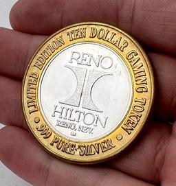 Reno Nevada Hilton .999 Silver Gaming Token