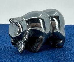 Carved Hematite Bear and Fish Fetish