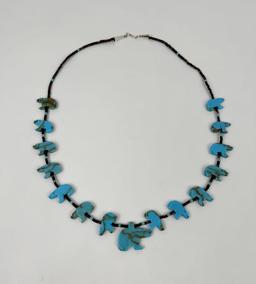 Zuni Indian Turquoise Bear Fetish Necklace