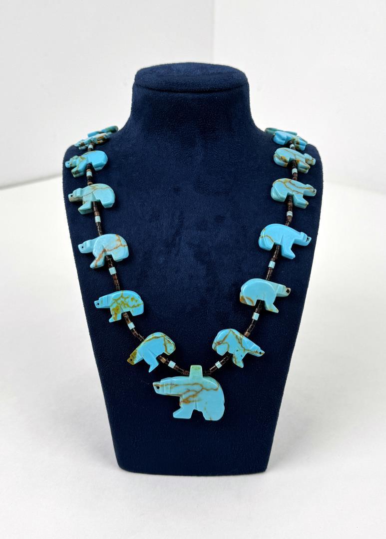 Zuni Indian Turquoise Bear Fetish Necklace
