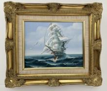 Oil On Canvas Painting of Clipper Ship