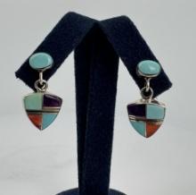 Zuni Inlaid Sterling Silver Turquoise Earrings