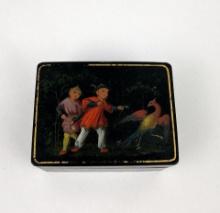 Antique Russian Lacquer Paper Mache Trinket Box