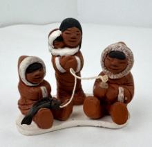 Elja Seras Inuit Native Pottery Figurine Group