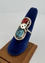 Effie Calavaza Zuni Sterling Turquoise Coral Ring