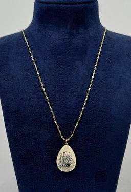 Monet Gold Tone Scrimshaw Necklace