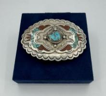 Navajo Sterling Silver Turquoise Belt Buckle HMIJ