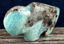 Carved Amazonite Buffalo Fetish