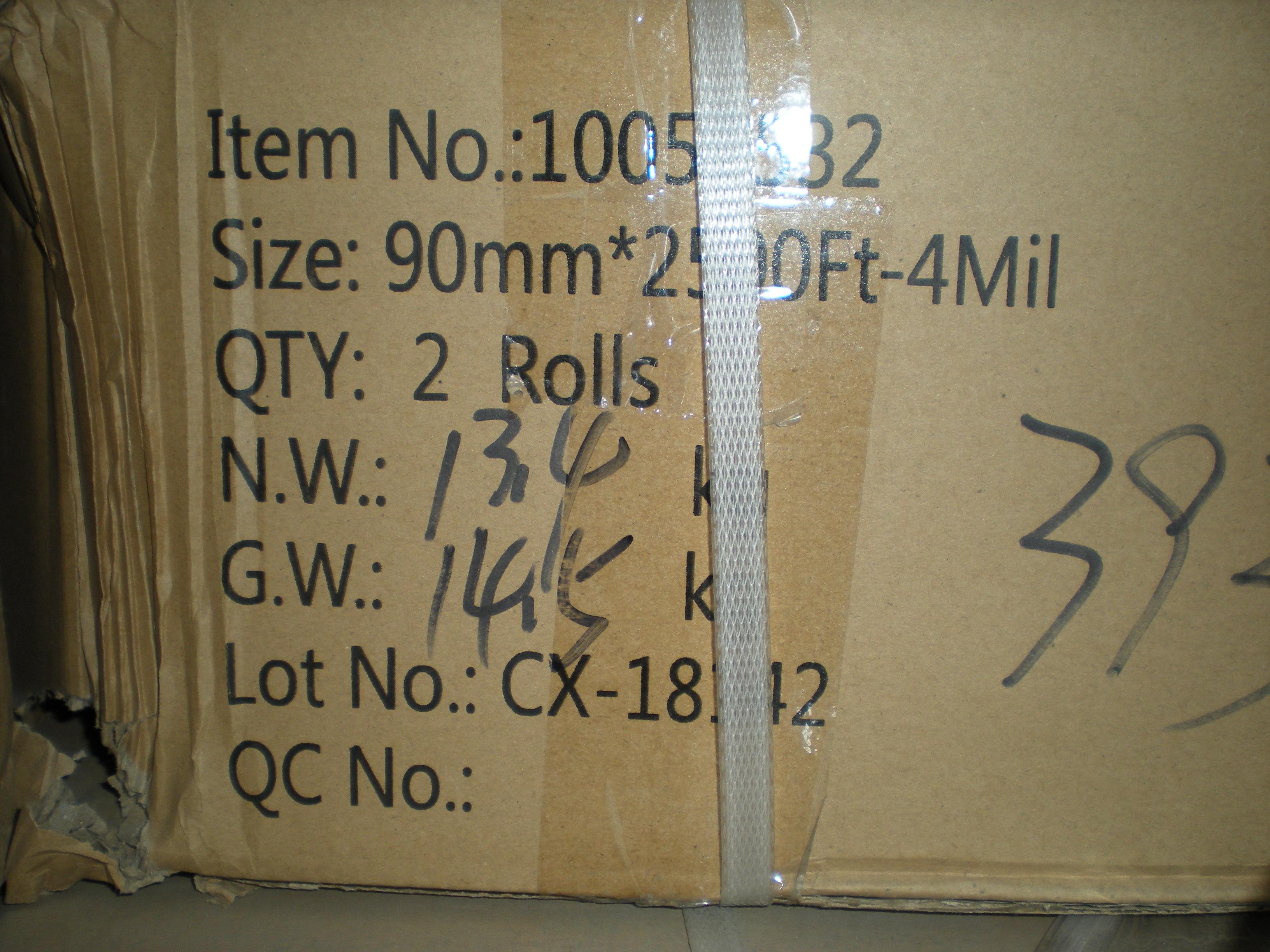 Pallet of clear barrier film,90mm x 2500',2 rolls per case,approx 62 cases